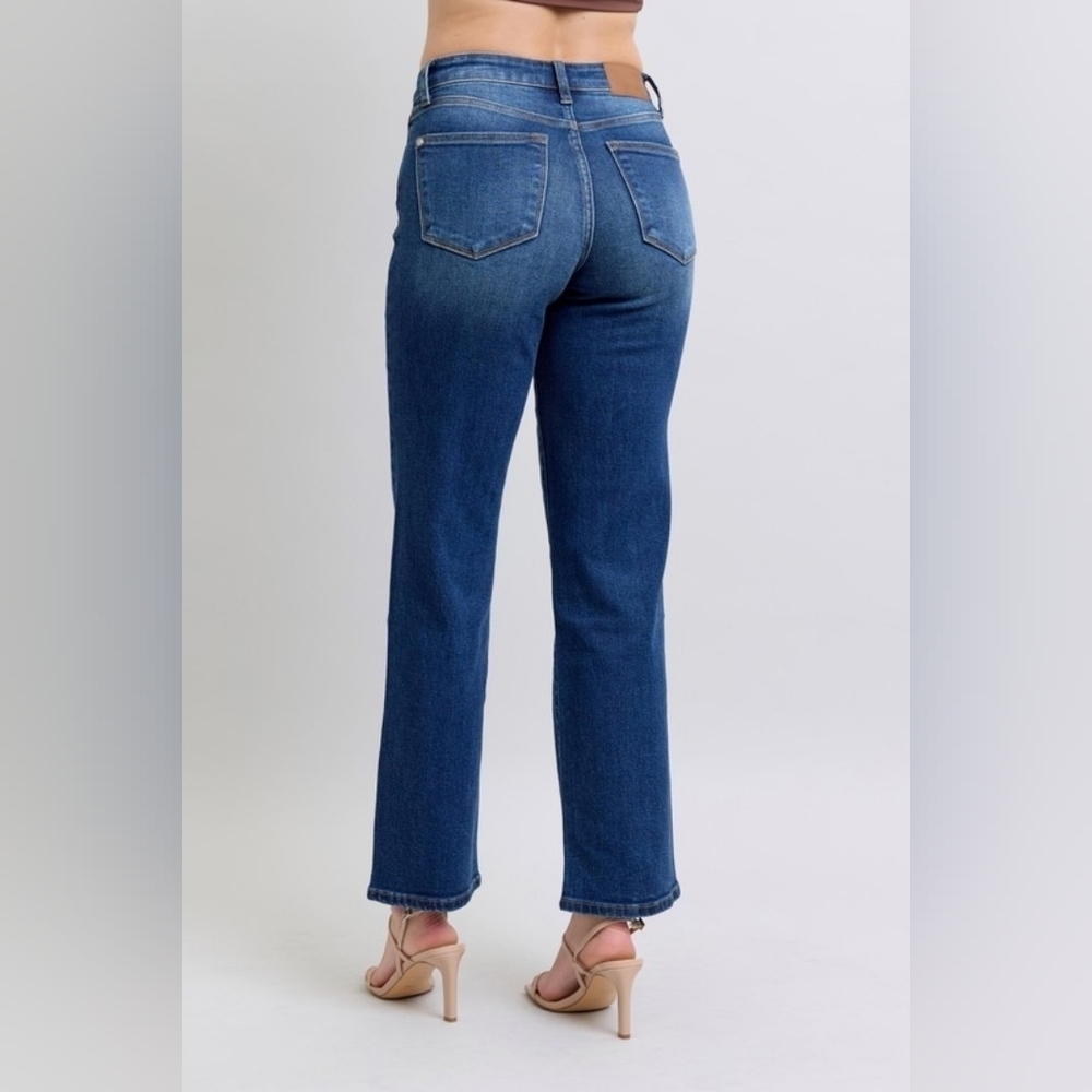Judy Blue MR Dark Wash Straight Leg Side Seam Detail Jeans Classic 9/29 NEW - Picture 9 of 14
